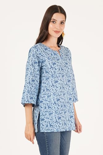 Image of Amazon Brand - Anarva Jaipuri Cotton Printed Short Kurti for Women