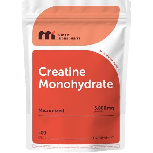 Creatine Monohydrate 5,000mg, 500 Capsules | Pure Creatine Pills – Micronized + Unflavored Powder Source, Easy Absorption | Keto, Non-GMO