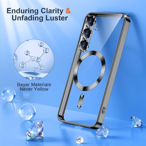 Image of VONZEE Clear Logo Electroplating Transparent Case for Samsung Galaxy A36 5G, Magnetic Plating Electroplate TPU Cover, Individual Camera Protection for Each Lens- Black