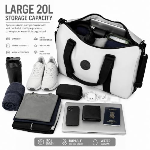 Image of Storite Travel Duffel Bag for Women & Men, Water-Resistant Nylon Weekender Bag with Adjustable Shoulder Strap, Lightweight Overnight Luggage Bag for Travel, Sports & Daily Use (White)