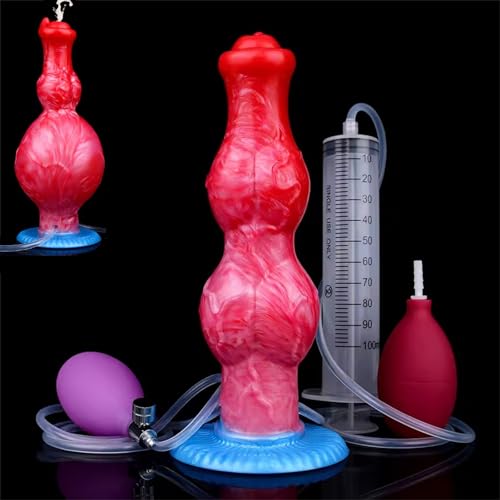 Axcroo Riesige Realistischer Hund Dildo Silikon Analdildo Aufblasbar Analplug Pumpe Wassersprühfunktion Spritz Dildo Dick Knoten Tier Dog Penis Mit Sperma Spritzfunktion Sexspielzeug für Frauen Männer