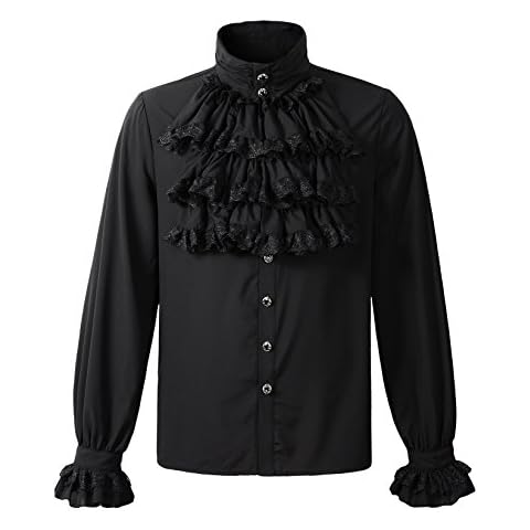 Mens Gothic Shirt Top Steampunk Victorian Regency Aristocrat (S, Black) Cover