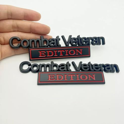Image of Pair Set Combat Veteran Edition Emblem 3D Badge Raised Decals Exterior Truck Stickers Replacement for Universal Vehicle, SUV, Motorcycle, (Black Red)