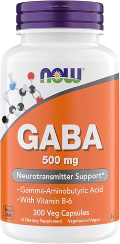 NOW Foods Supplements GABA (Gamma-Aminobutyric Acid) 500 mg + B-6 Natural Neurotransmitter* 300 Veg Capsules