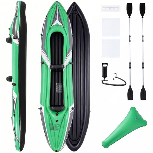COSTWAY Kayak Hinchable 2 Plazas con Remos de Aluminio, Asientos y Reposapiés Hinchables, Bomba Manual, Carga 160 kg, 350 x 78 x 47 cm