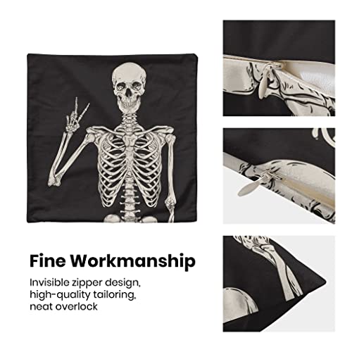 Tosoenphy Halloween Pillow Covers 18X18 Set Of 4 - Front Back Both Painted - Halloween Decorations Indoor Home Skeleton Pillow Case - Spooky Decor Gothic Skull Throw Pillows For Goth Couch Bed Sofa #TOP4