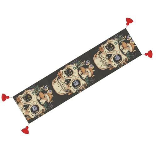 Chemin de table de Noël 35x152 cm à pompons style original crânes festifs pour grand repas - 3