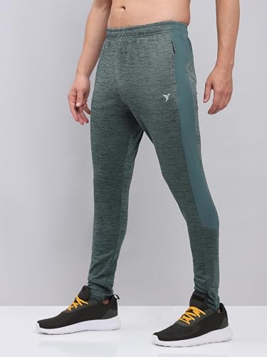 Image of TECHNOSPORT Men's Melange Slim Fit Techno Dry Trackpants Drawstring 2-Pocket Polyester Joggers for Gym Running Workout UPF50+ Anti Odour