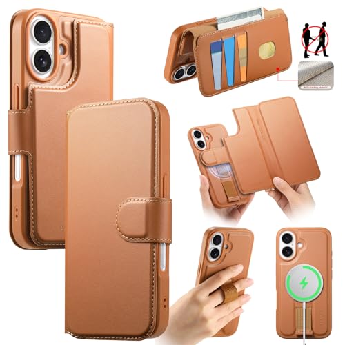 Coque iPhone 16 Plus anti-RFID avec étui portefeuille aimanté amovible et support