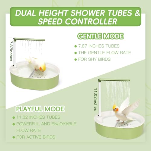 Automatic Parakeet Bird Bath for Cage Large Parrot Shower Bath with Adjustable Water Flow Bird Shower Fountain Indoor Bathtub Stainless Perch Bird Cage Accessory for Birds Cockatiel Conure Budgie