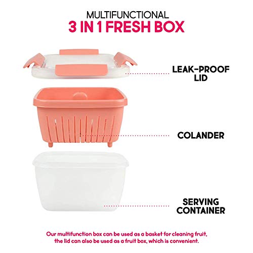 Shopwithgreen 52 Oz To Go Salad Container Lunch Container, Bpa-Free, Berry Boxes Keep Fresh Produce Saver Food Storage Containers With Leak-Proof Lids - Clear, 50 Oz ，Microwave Safe (Pink) #TOP4