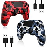 BWEMYXN 2 Pack Wireless Controller Compatible with PS4/Slim/Pro/PC,Game Controllers with Motion Sensing/Touchpad/Speaker/3.5mm Headphone,Included 2 USB Cables,Red and Blue