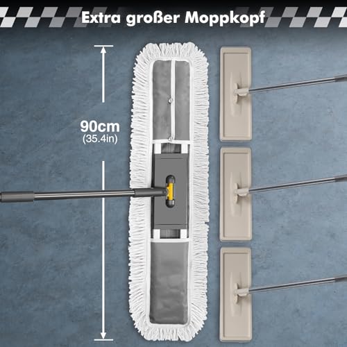 Thihome Bodenwischer, 90cm Breit Wischmopp, Professionelle Bodenwischer Set mit 2 Mikrofaser Pads...