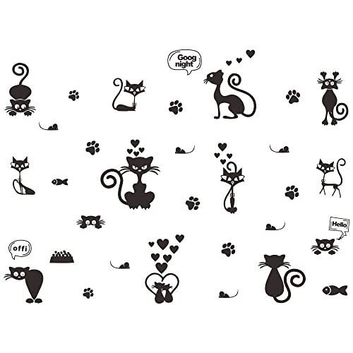 Vinilo Decorativo de Pared Gato Cartoon PVC Removible 41x55 in