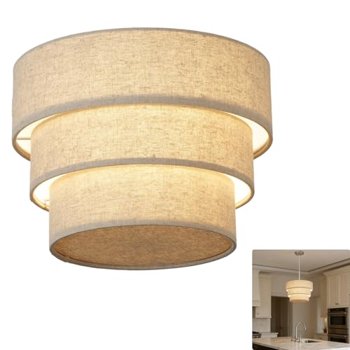 13.4'' 3-Tier Linen Drum Large E26 lamp Shade Chandelier, Modern Ceiling Pendant Lights Fixture , Hanging Lamp Shade for Pendant Lights/Hanging Lamp/arched floor lamp Floor lamp/arc Table lamp