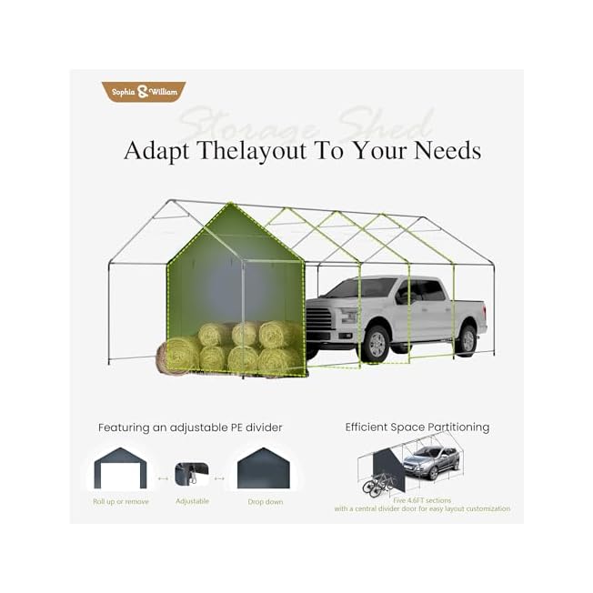 Sophia & William Carport Storage Shed 13x24 ft Portable, Heavy Duty Car Port Canopy Garage Shelter with Sidewalls