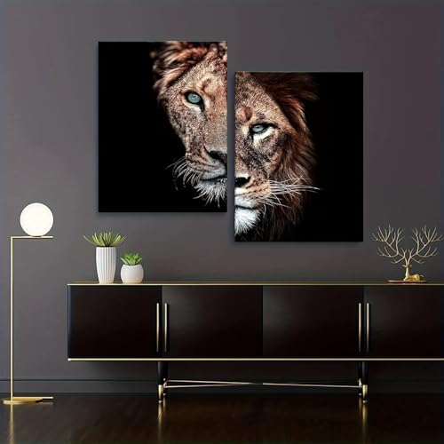 Affiche lion et lionne noir et blanc symbole d'amour pour chambre parentale