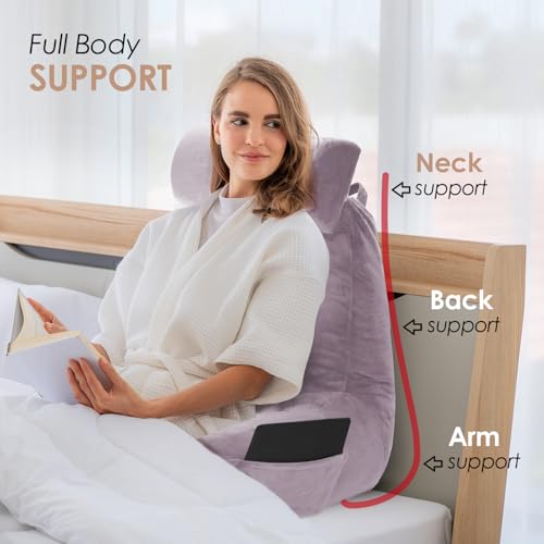 Image of Nestl Reading Pillow with Shredded Memory Foam Includes 2 Neck and Lumber Support Pillows, Designed for Sitting Up in Bed and Couch, Back and Arms Adjustable Support for Adult & Teens, Dusty Purple
