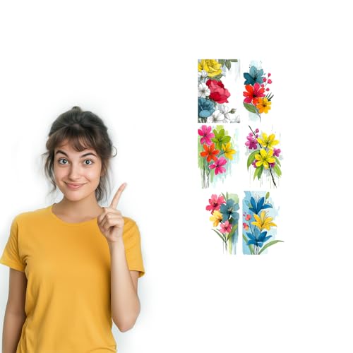 Image of SiddArtify Floral Wall Art Prints Set - Watercolor Flower Poster Decor for Living Room Bedroom Office - Set of 2-4x6 Inch - Board (Pack of 6) - Sticker (Pack of 6)