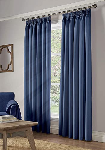 Image of Alan Symonds 100% Blackout Pencil Pleat Taped Top Curtains - Blue (229cm x 229cm)
