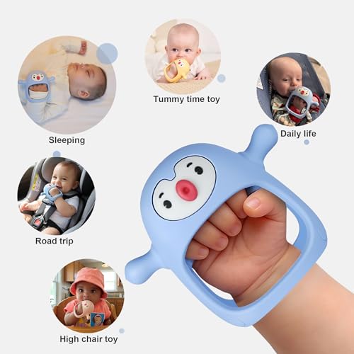Image of Smily Mia Baby Teething Toys for 0-6Months, Teethers for Babies 3-6Months | Penguin Teether | Hand Teether |Teething Mittens for Teething Relief, Baby Pacifier |Teething Pacifiers for Baby, Light Blue