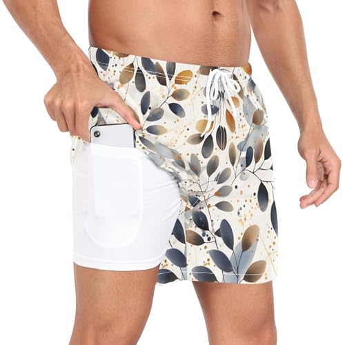 xigua Colorful Leaves Mens Swim Trunks with Liner, 5 inch Quick Dry Mens Boardshorts for Beach2