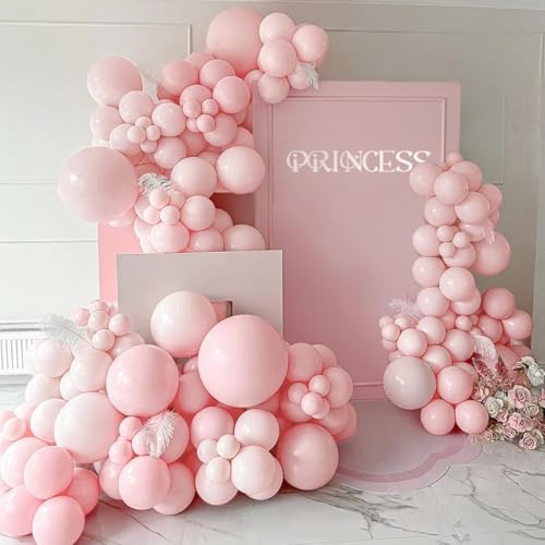 Image of Pastel Light Pink Balloons Double Stuffed Pink Balloon Garland Arch Kit Different Sizes 18 /12 /5 Inch For Birthday Baby Shower Gender Reveal Bridal Party Decorations