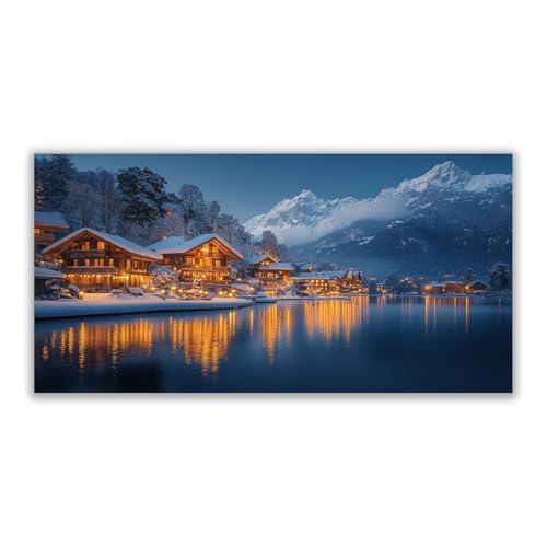 Neige du lac de montagne tableau design haut de gamme - Toile BOHUO Or et Bleu 30x60