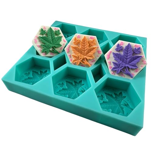 9 Cavities Maple Leaf Soap Mold,Handmade Soap Making Silicone Tray,Hexagon DIY Silicone Mold for Natural Soap,Scented Candle Wax,Plaster Diffuser,Crystal Epoxy Decorations