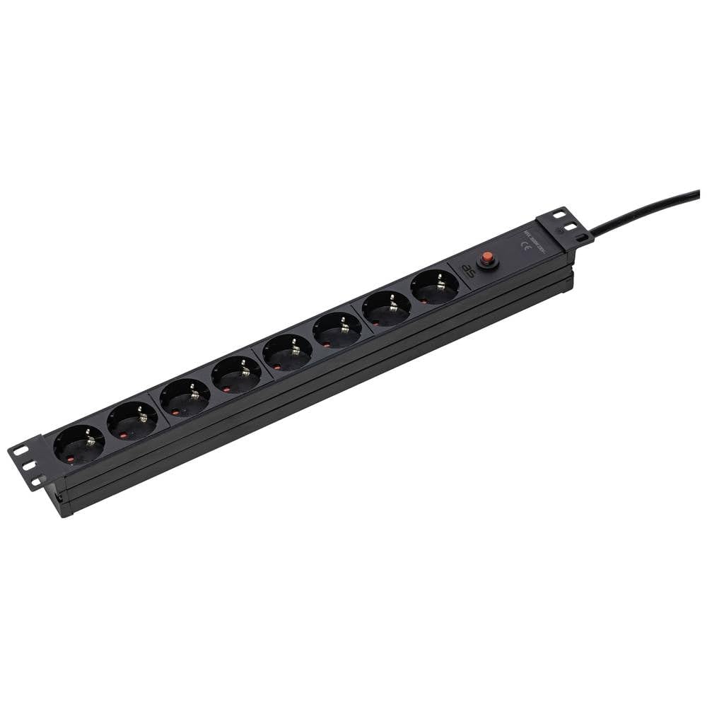 as - Schwabe 19" Steckdosenleiste 8-Fach schwarz - 1HE - 3 m Kabel mit Typ C14 IEC Kaltgerätestecker - Für Serverschränke - Steckdosen 45° - mit Überlastschutz 10 A mit Reset-Funktion, 18192