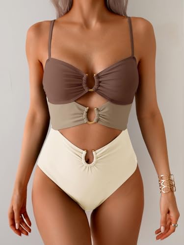 Image of Eomenie Womens Cutout One Piece Swimsuit with Ring Linked Sexy Monokini Bathing Suit for Beach Vacation