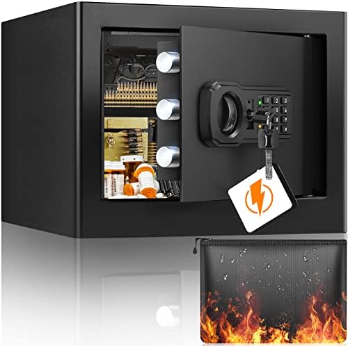 22L Fireproof Home Safe Box with Fireproof Money Bag, Anti-Theft ...