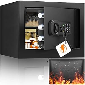 25L Safe Tresor Feuerfest mit Wasserdichter Geldtasche, Digitaler Heimtresor mit Herausnehmbares Regal und Alarmanlage, Wandtresor Möbeltresor für Bargeld Medikamente Schmuck A4 Dokumente