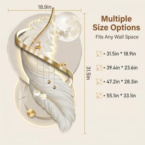 Modern 3D Feather Wall sculpture with LED, Sculptures for Living Room