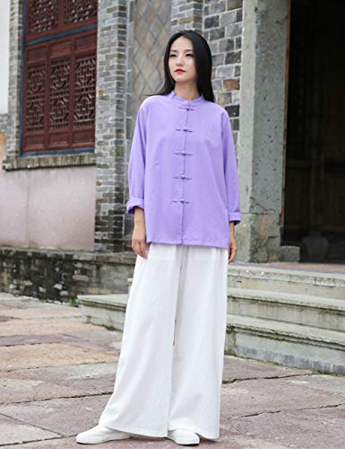 Image of Womens Cotton Linen Casual Long Sleeve Loose T-Shirt Tops Button Down Blouse Cardigan Shirts