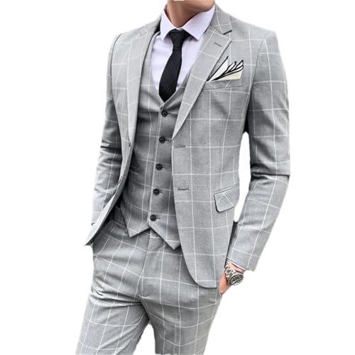 Adhdyuud Men's (Jacket+Vest+Pants) Striped Suit Slim Tuxedo Jacket Pants Formal Groom Wedding Dress Suit