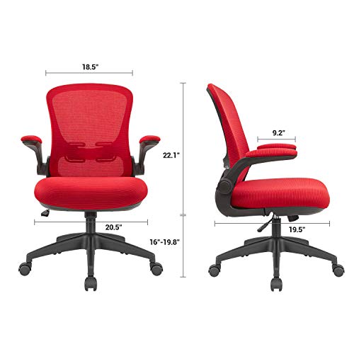 Devoko Office Desk Chair Ergonomic Mesh Chair Lumbar Support With Flip Up Arms And Adjustable Height (Red) #TOP2