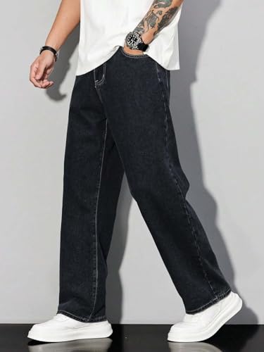 Image of KOTTY Mens Solid|Mid Rise| Coin Pocket|Button|Ankle Length|Loose Fit|5 Pocket Jeans for Mens