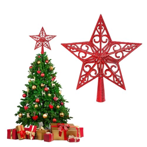 BUKCYUE Christbaumspitze Stern, Weihnachtsbaumspitzen Beleuchtete Bäume, Anhänger-Ornament Weihnachtsbaumspitze, Wird für Indoor- und Outdoor-Festivals, Partydekorationen verwendet, Rot