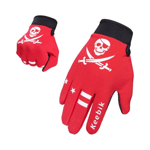 Keebik Kids Dirt Bike Gloves Kids & Youth Power Sports Riding Gloves for Motorcycle BMX Mountain Bike ATV Full Finger Children Skull Gloves for Cycling Camping Fishing (KV3 Medium [6-8 Yrs])