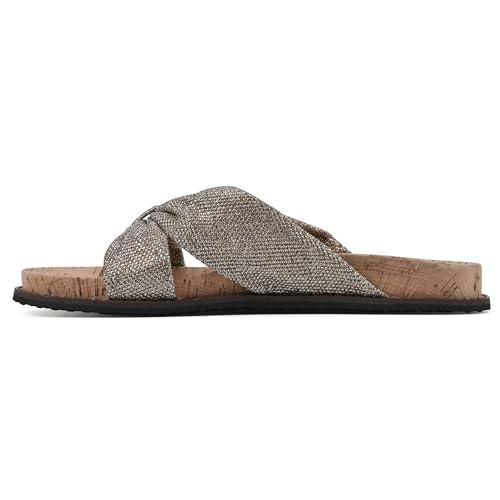WHITE MOUNTAIN Women\'s Malanga X-Strap Flat Footbed Sandal, Ltgold/Glitter/Fab, 8.5 M