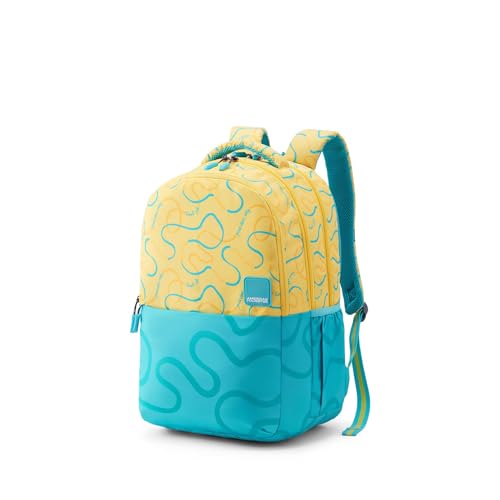 Image of American Tourister Lit | 36 Ltrs | 3 Compartments | Bottle Pocket | Ergonomic Padded Back Panel & Shoulder Straps | Secondary School Backpack | 1 Year International Warranty | Yellow /Mint