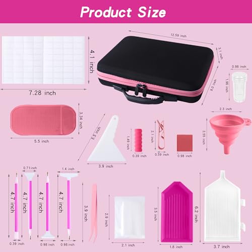 Image of Diamond Art Storage Containers 60 Slots Diamond Painting Accessories and Tools Portable Bead Organizer Boxes for Adults(Pink)