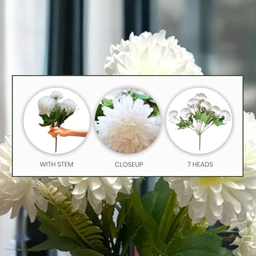 Image of Art Street Artificial Flower Bunch| Silk White Hydrangea Flower for Home| Bedroom, Living Room & Office Decoration |Christmas Day, New Year Set of 4 |11 Inch (Without Vase)