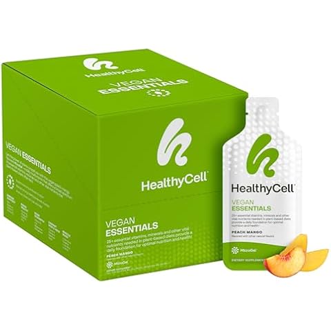 Healthycell Vegan Essentials - Liquid Multivitamin Supplement for Brain, Heart, Immunity, Energy, Skin and Hair Support - Vegan Multivitamin for Women & Men - Maximum Absorption - 30 Gel Packs Cover