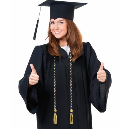 Image of Graduation Honor Cord 68 inch Grad Braided Honor Cords with Tassel Honor Rope Grad Cords for Graduation Students Bachelor Master Doctoral Gown Grad Decor (Black and Gold)