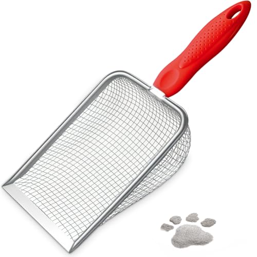 UMUACCAN Cat Litter Scoop,Sturdy Litter Cleaner Corner Shovel,Stainless Steel Mesh Litter Shovel,Easy to Clean Reptile Terrarium Sand Waste,Beach Shovel(Red)