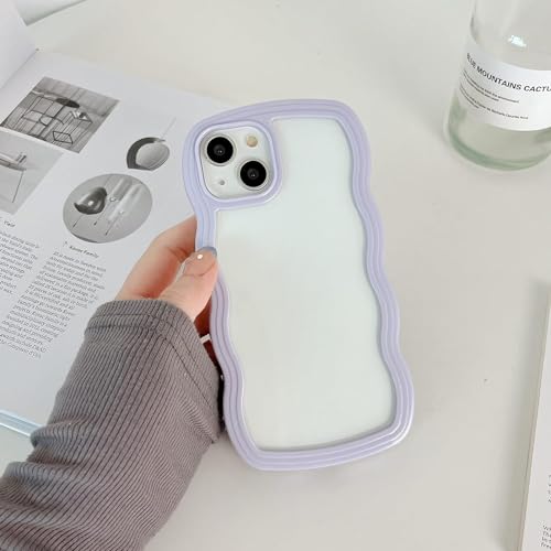 Image of MIDOS Back Cover Compatible with iPhone 15, Cute Curly Wave Frame Clear Case for Girls Women, Transparent Soft Silicone TPU Bumper Shockproof Protective Cover for iPhone 15 (Purple)