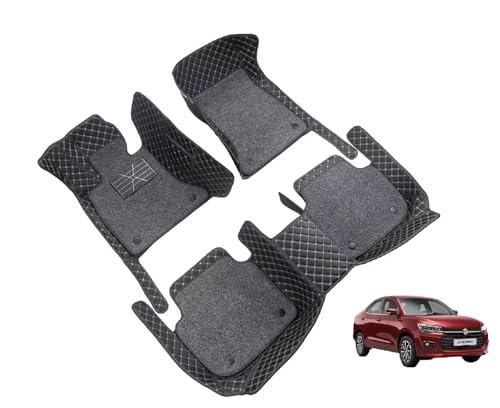 Image of Auto Hub 7D Car Floor Mats Compatible with Maruti Dzire (Model- 2024-Till Date), Leatherette, 100% Waterproof & Washable, Dzire Car 7D Floor Mat, Black