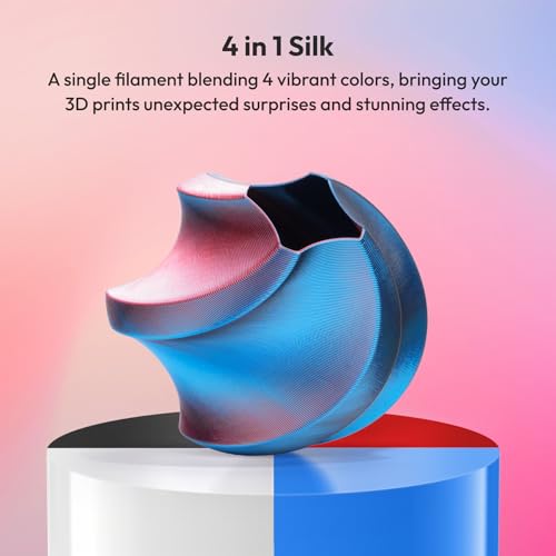 Image of AMOLEN Silk PLA 3D Printer Filament Bundle, Shiny Silkverse 4 Colors in 1 Filament 1.75mm Pack Multi Color from 4 Angles, Blue /Red /White /Black